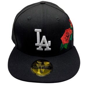 New Era 59FIFTY Los Angeles Dodgers Black Rose Fitted Hat Size 8 MLB 12929608